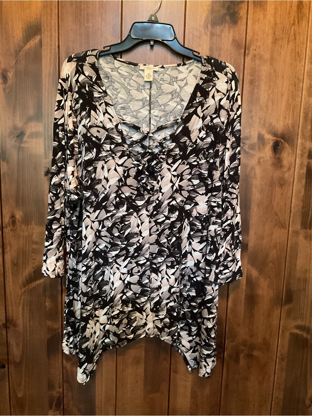 Westbound Black and White Crisscross V-Neck Tunic